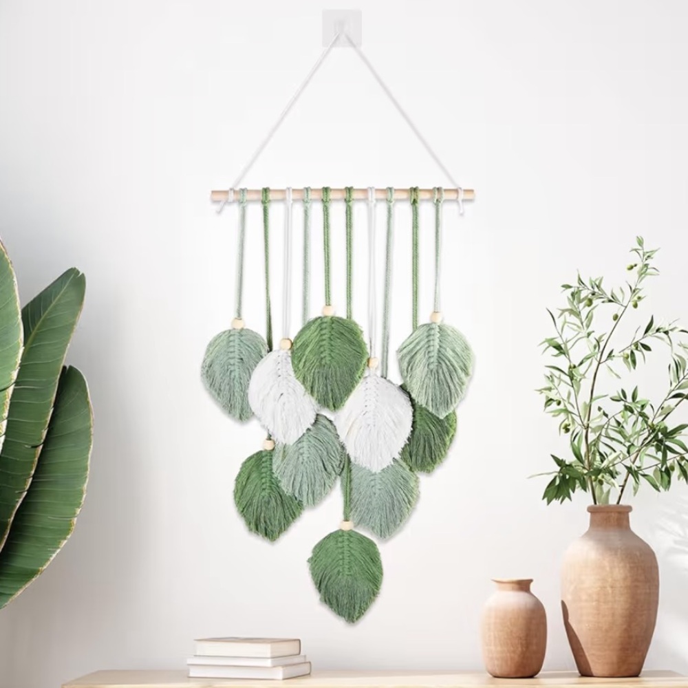 Macrame Wall Hanging Leaves Woven Tapestry (15.7" W x 35.4" H)